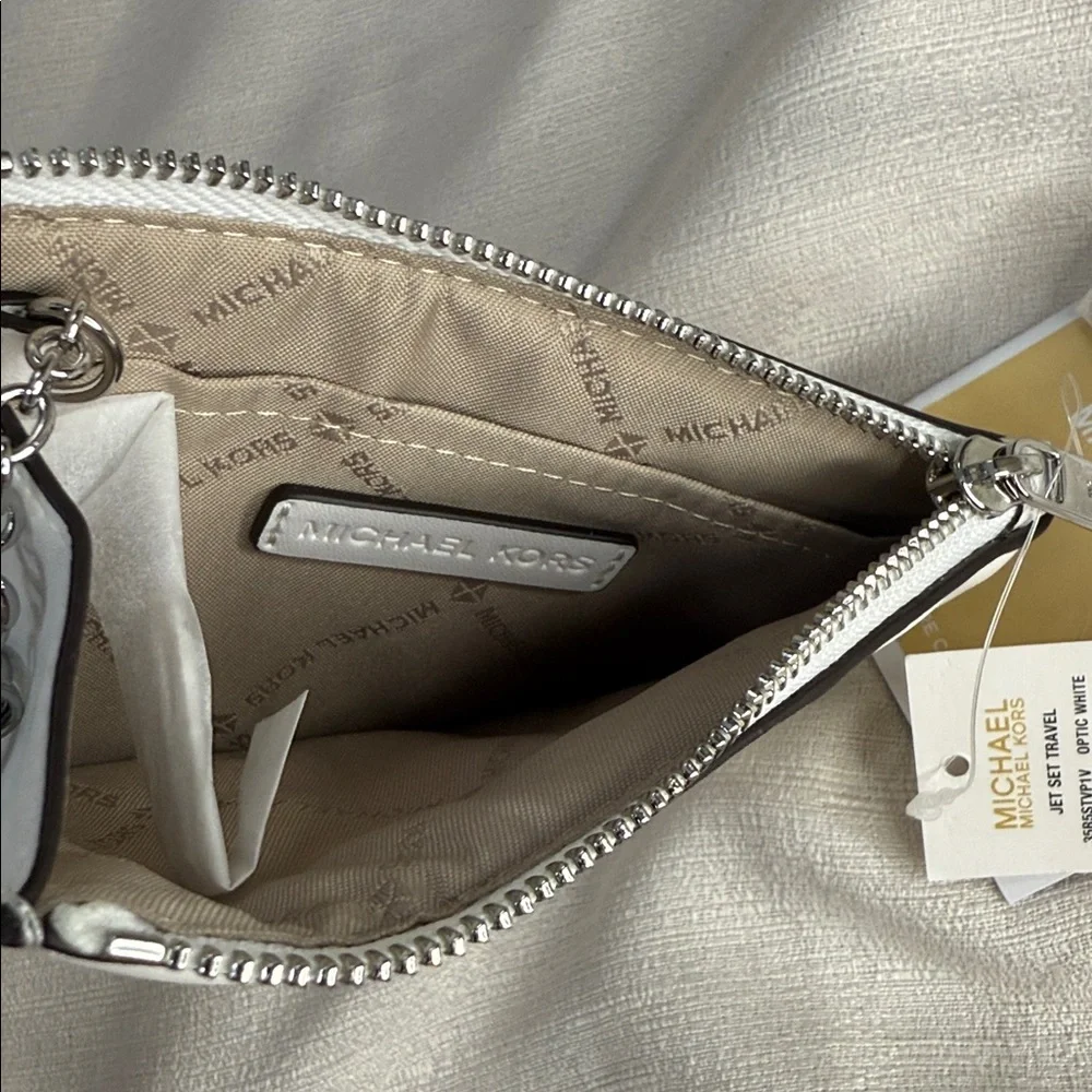 Michael Kors Optic White Jet Set Travel Quilted Coin Pouch Wallet